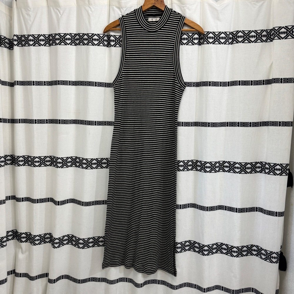 Madewell Black and White Striped Midi Dress